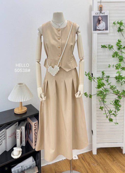 Casual Single Breasted Vest With Mid Length Skirts